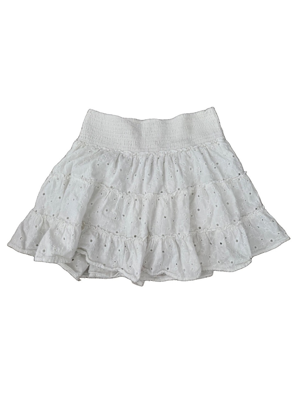 American Eagle White Eyelet Tiered Mini Skirt | Medium | Boho Cottagecore